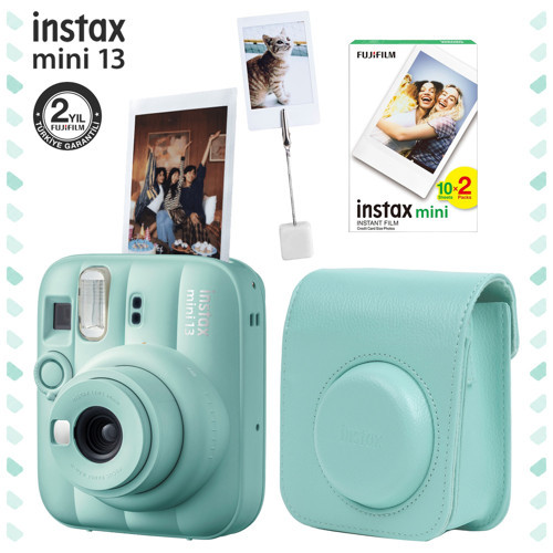 Mini 13 Lagoon Green Fotoğraf Makinesi Deri Çanta Kıskaç ve 20'li Film Hediye Seti