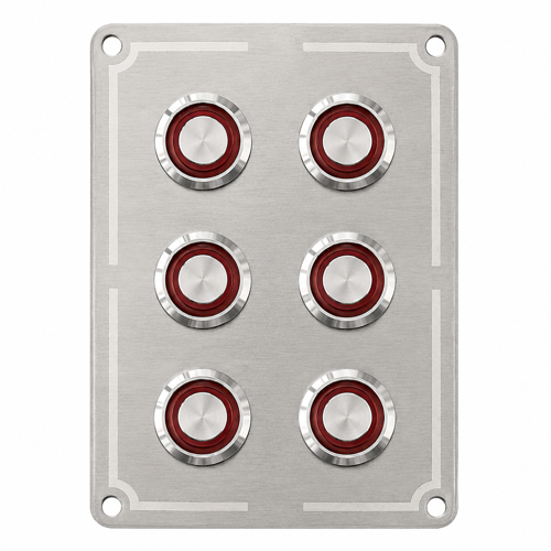 6'lı Krom Switch Panel Sigortalı Kırmızı LED'li 12-24V