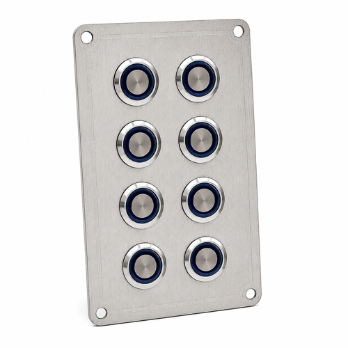 8'li Krom Switch Panel Sigortalı Mavi LED'li 12-24V