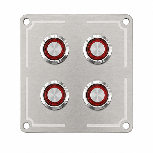 4'lü Krom Switch Panel Sigortalı Kırmızı LED'li 12-24V