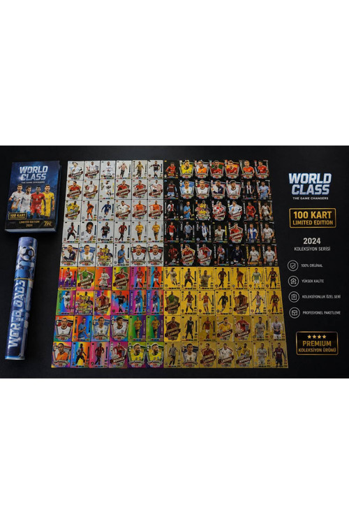 Futbolcu Oyun Karti 100 adet 25 GOLD- 25 SILVER- 25 BLACK - 25 GÖKKUŞAĞI Series Pocket Esnek Kırılmaz Parlak Kart + ALBÜM