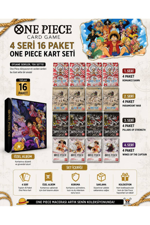 ONE PİECE OYUN KARTI ÖZEL 4 SERİ BİR ARADA 4 PAKET + SAKLAMA ALBÜMÜ