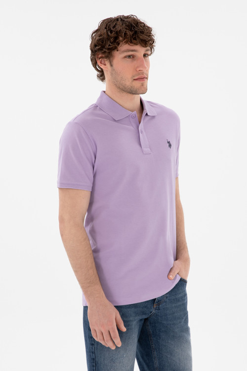 Erkek Slim Fit Polo Yaka Lila Basic Tişört 50297984-VR034