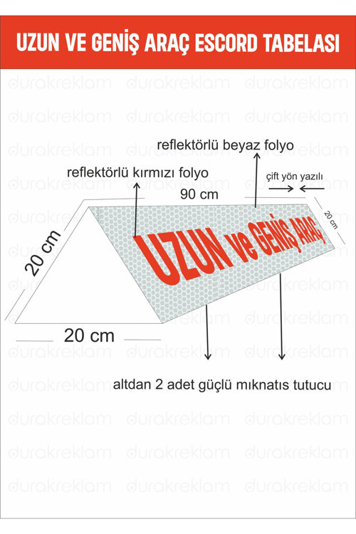 Uzun ve Geniş Araç Mıknatıslı Tabela 70 cm