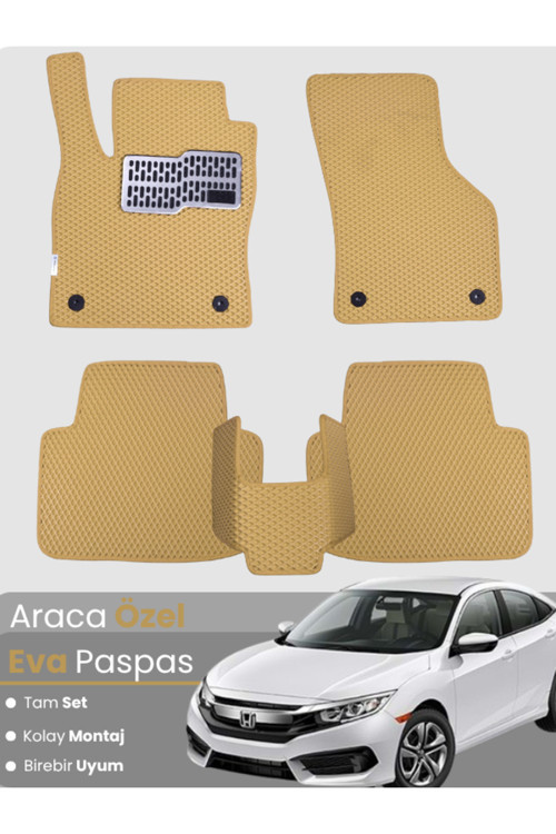 Honda Civic Fc5 (2016-2021) Uyumlu Eva Paspas Tam Set–Araca Özel,Su Geçirmez,Kolay Montaj