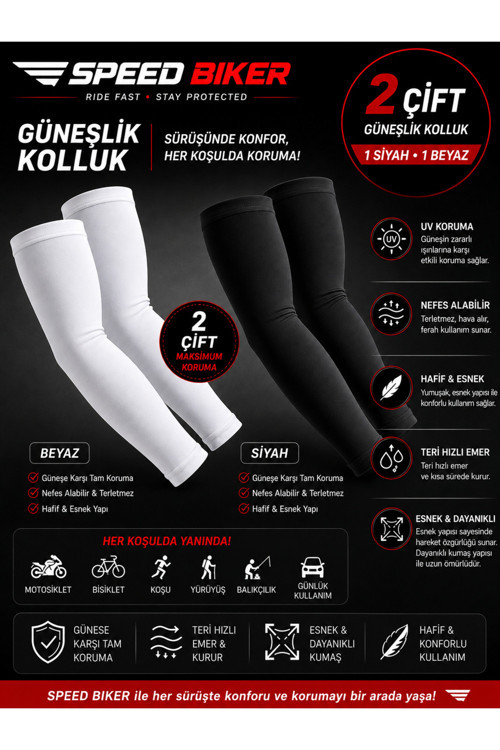 Motorcu Kol Çorabı Uv Güneş Koruyucu Motosiklet Kolluk Yazlık Kol Bandı 2 Set