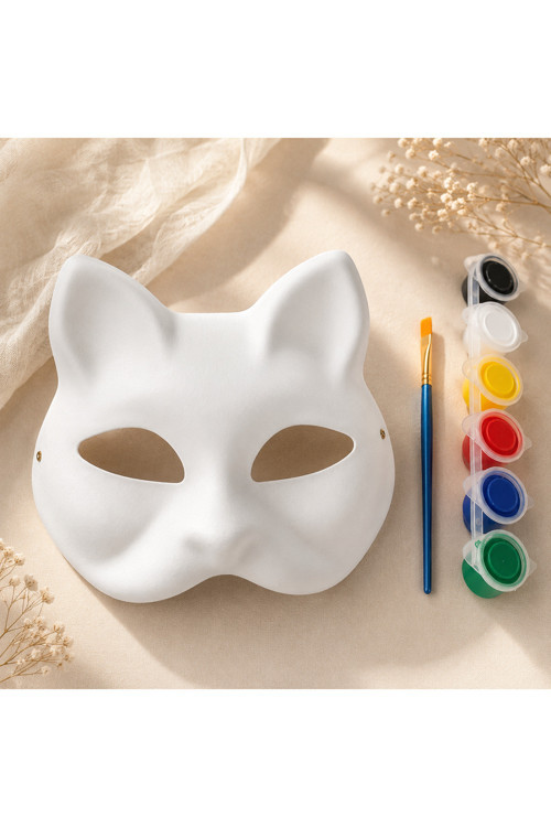 Pla Plastik Kedi Maskesi Boyama Seti – 3D Baskı Maske, Boya Ve Fırça Dahil, Kendin Boya Hobi Aktivitesi