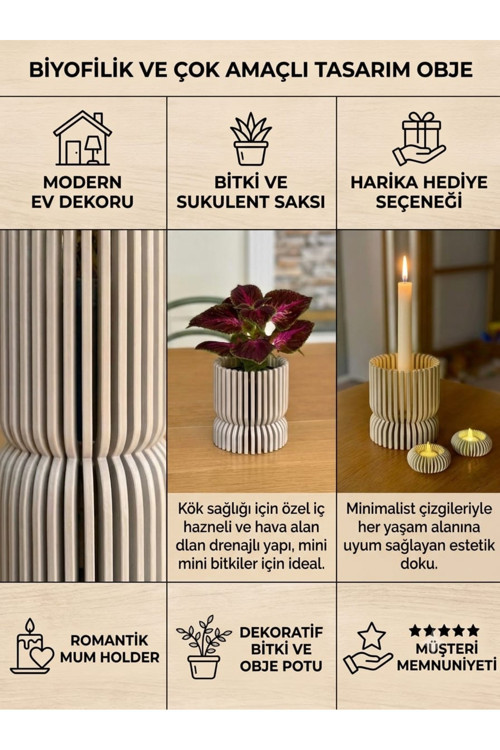 Çok Amaçlı Biyofilik Tasarım Saksı Ve Mumluk Seti – 3D Baskı Estetik Dekoratif Çiçeklik, Sukulent Potu Ve Romantik Mum Holder