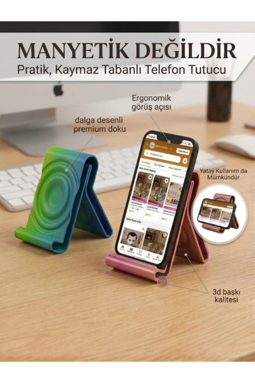 Masaüstü Telefon Tutucu Dalga Desenli Kaymaz Taban Manyetik Olmayan Telefon Standı