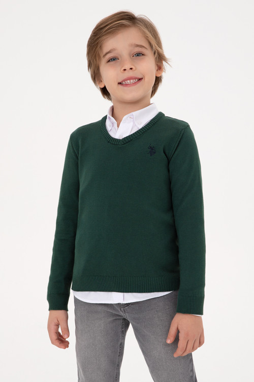 Erkek Çocuk Yeşil V Yaka Basic Kazak 50315611-VR054