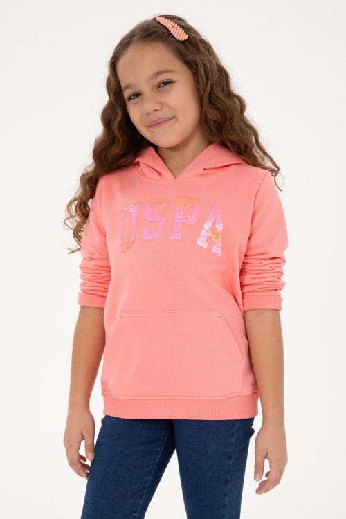 Kız Çocuk Neon Pembe Payet İşlemeli Kapüşonlu Basic Sweatshirt 50314312-VR105