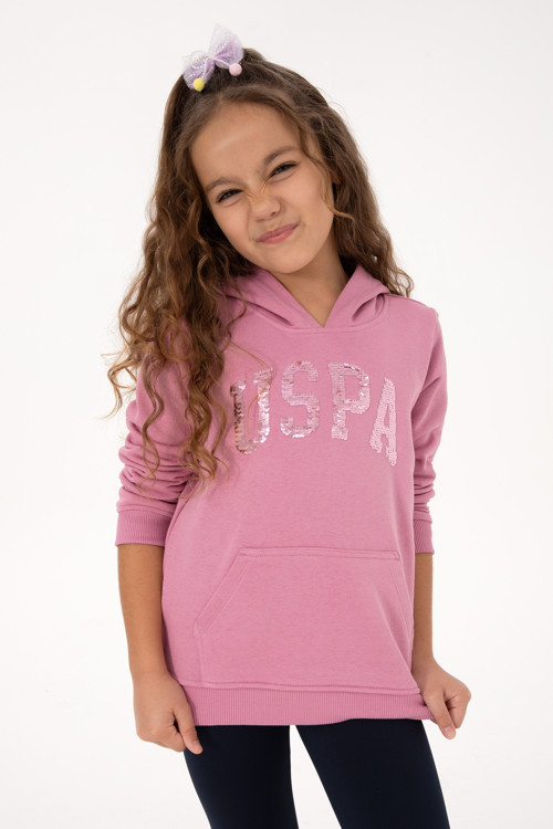 Kız Çocuk Pembe Payet İşlemeli Kapüşonlu Basic Sweatshirt 50314312-VR167