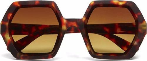 Emma Big Hexagonal Unisex Güneş Gözlüğü Klasik Havana