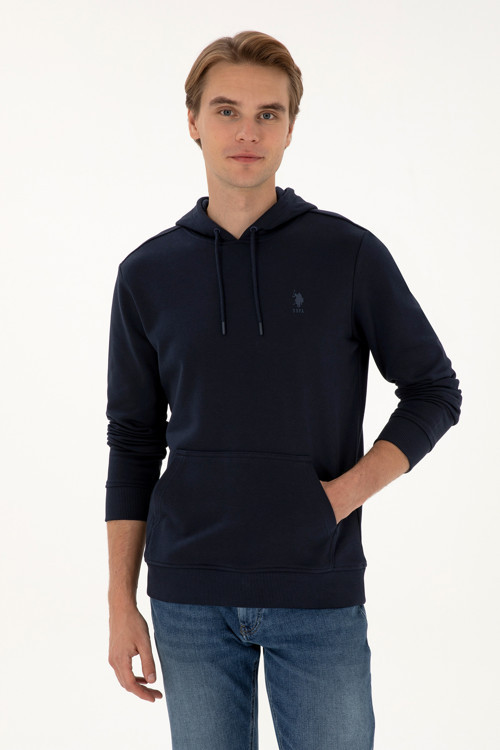 Erkek Regular Fit Kapüşonlu Lacivert Basic Sweatshirt 50313720-VR033