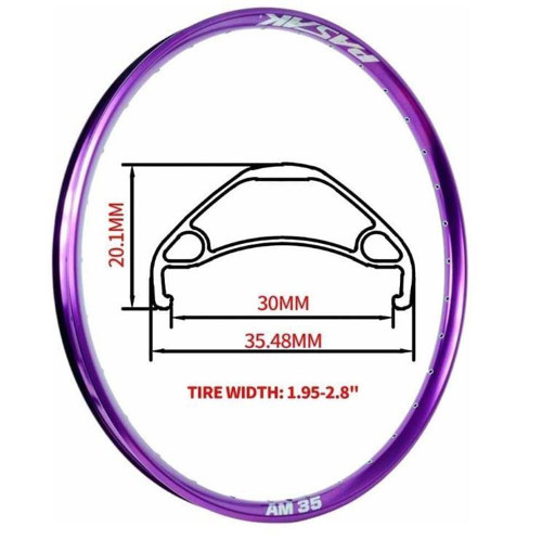 PASAK AM35 Jant Çemberi 27,5''Jant 32 Delik Mor 35mm 32 Delik XC-FR-AM-DH-ENDURO Jant Çemberi