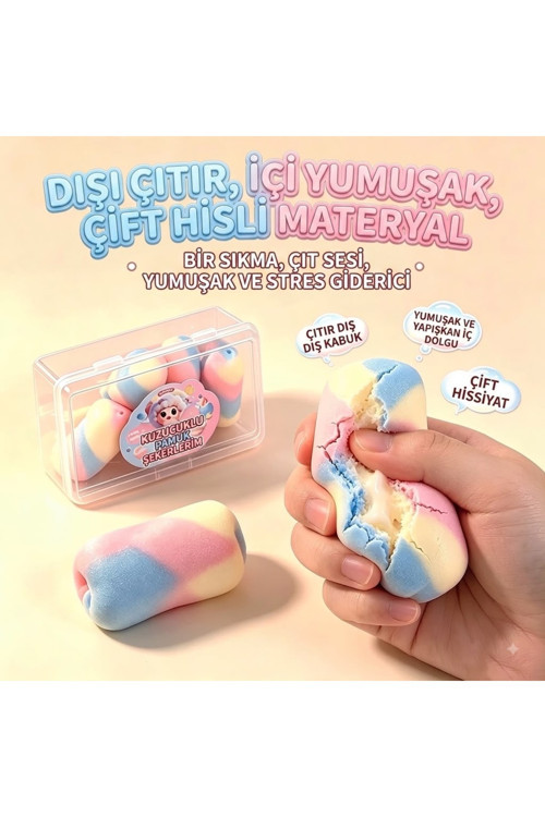 Squishy Çıtır Şekerleme Gökkuşağı Renkleri Şeker Sukuşi Çıtır Ses Stres Giderici 1 Kutu Yollanır Kutuda 4 Adet Mini Şekerleme Mevcut