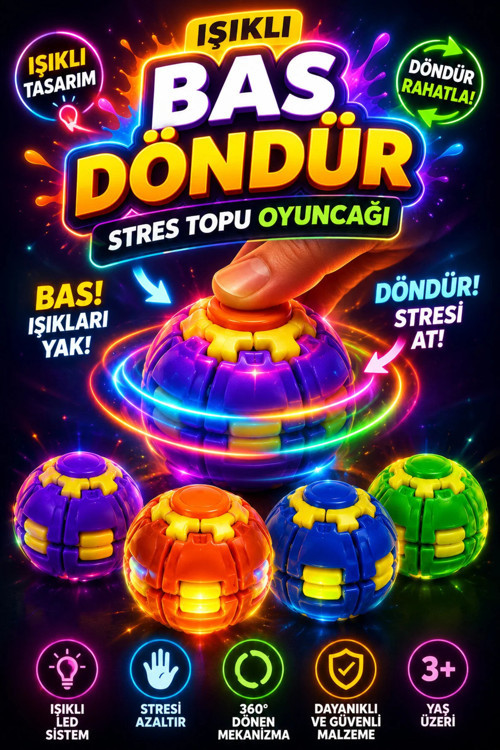 Işıklı Bas Döndür Stres Topu Bas Çevir Çarkı Spinner Ball Yeni Nesil Çift Rulmanlı İthal 1 Adetkarışık Renk Gönderilecek