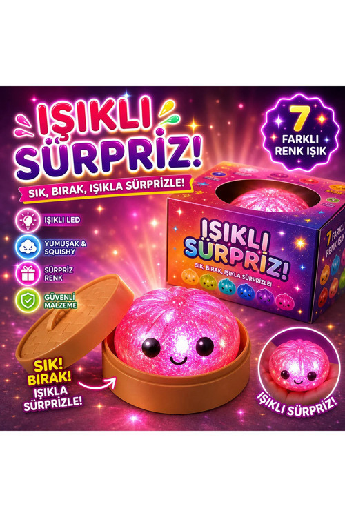 Çin Mantısı İthal İşıklı Büyük Boy Simli Squishy Dumpling Slow Sukuşi 1 Adet Glitter Sürpriz
