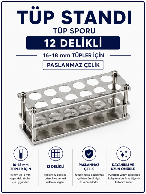 Tüp Standı - Tüp Sporu - 12 Delikli- 16-18 mm Tüpler İçin Paslanmaz Çelik