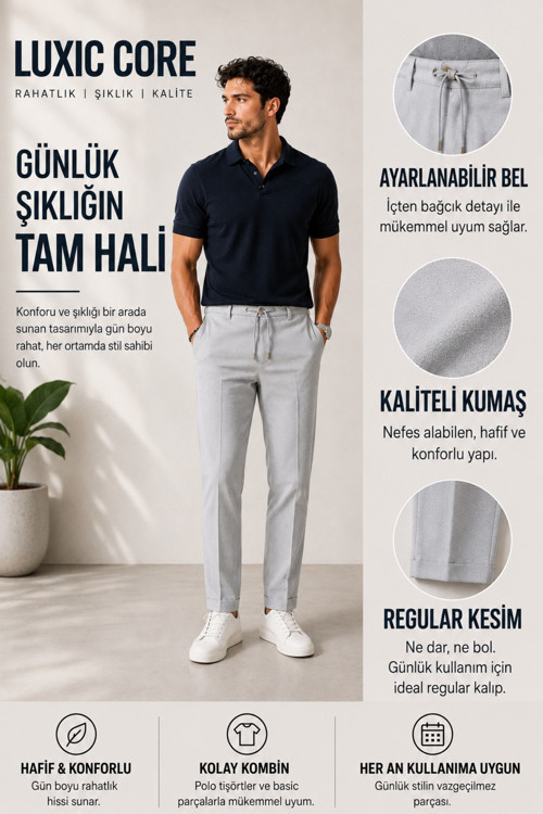 Erkek Pamuklu Bağcıklı Pantolon Rahat Kalıp Günlük Casual Yazlık 2026 Yaz Koleksiyonu