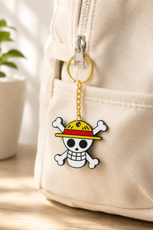 One Piece Temalı Kurukafa Figürlü Anahtarlık 3D Baskı PLA Aksesuar