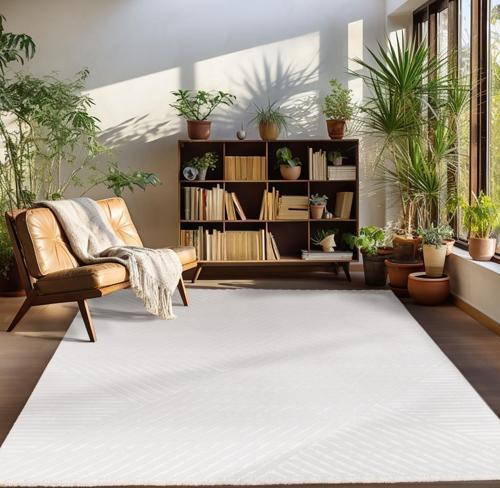 Kabartmalı Halı Zigzag desenli İskandinav Bohem tarzı yumuşak Halı Krem