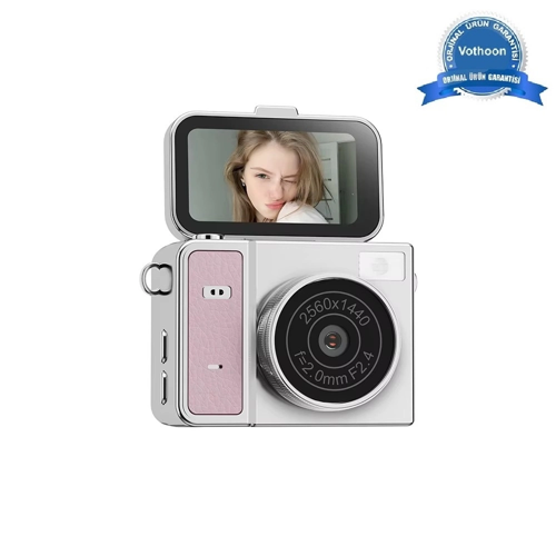 2k Mini Dijital Retro Video Kamera Flaşlı Dijital Vlog Mini Fotoğraf Makinesi Türkçe Menü Pemb