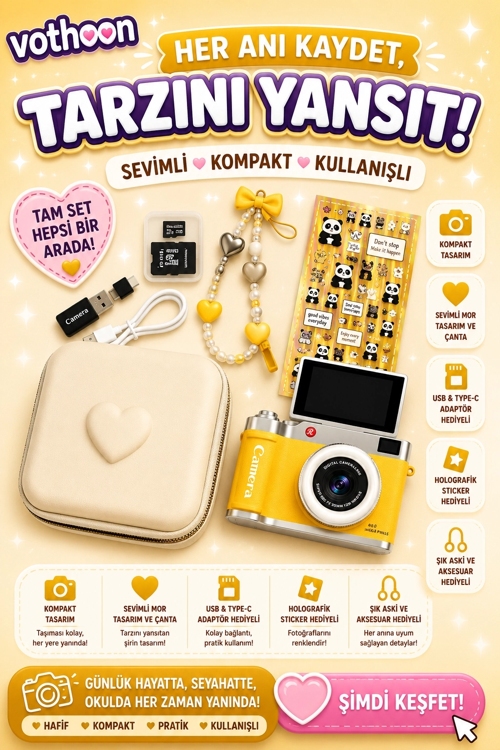 4k Çantalı Dijital Retro Video Kamera 48mp 16x Zoom Işıklı (32gb) Kart Dijital Fotoğraf Makine