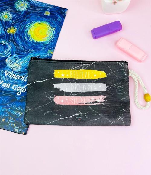Believe Dream Shine Tasarımlı Bez Kalemlik Cüzdan