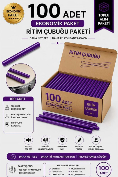 Orf-BT-25PRP-50X Mor Ritim Çubuğu Paketi 25 cm Karbon Fiber Örf Aletleri Seti Toptan Paket (Tek Renk 50 Çift)