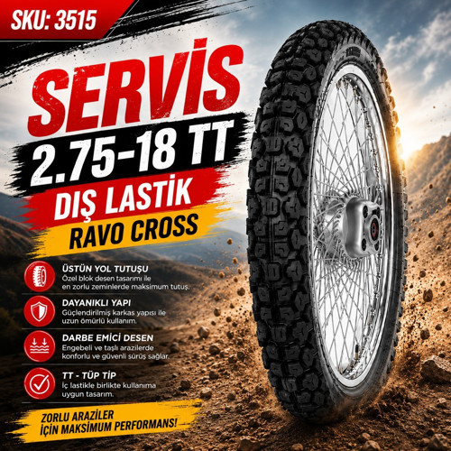 2.75-18 TT RAVO CROSS MOTOSİKLET DIŞ LASTİĞİ (İÇ LASTİK GEREKTİRİR)