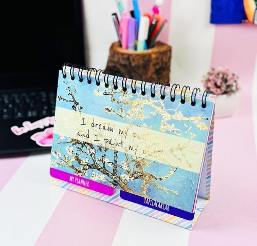 Van Gogh Badem Çiçeği Tasarımlı Yeni Nesil Masa Üsü Planner 2 Sayfa Sticker
