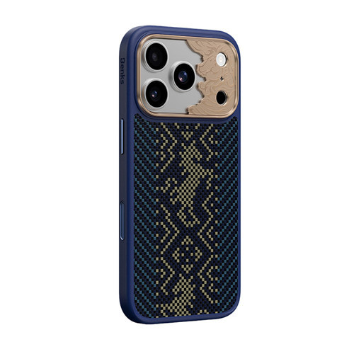 İphone 18 Pro Max Kılıf M-Safeli Yüksek Çerçeveli Karbon Fiber Knight Armorpro Kevlar Lacivert