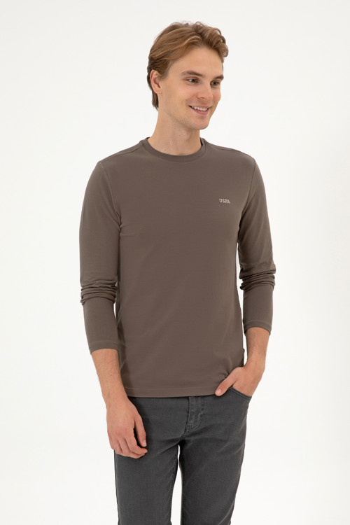 Erkek Slim Fit Bisiklet Yaka Vizon Süprem Basic Sweatshirt 50313744-VR052
