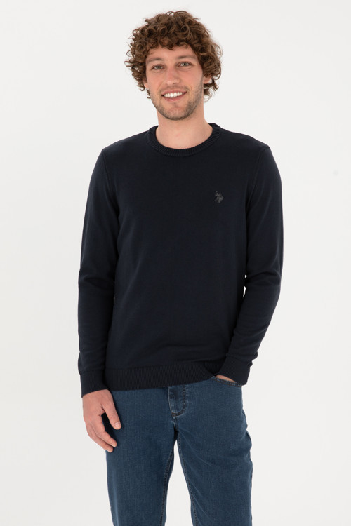 Erkek Slim Fit Bisiklet Yaka Lacivert Basic Kazak 50313713-VR033