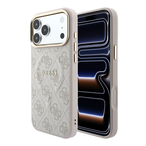 İphone 18 Pro Max Kılıf Lisanslı M-Safe Uyumlu C-Magnet 4G Desenli Yazı Logolu Kapak Pembe