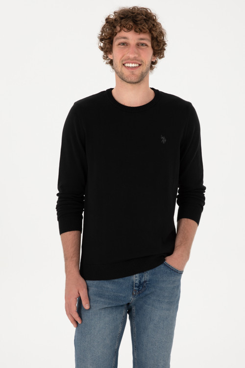 Erkek Slim Fit Bisiklet Yaka Siyah Basic Kazak 50313713-VR046