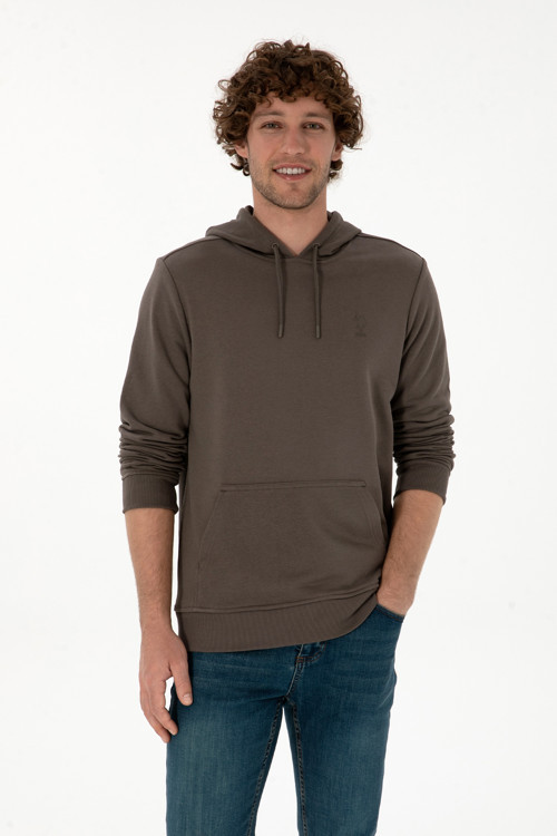Erkek Regular Fit Kapüşonlu Vizon Basic Sweatshirt 50313720-VR052