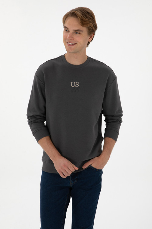 Erkek Bisiklet Yaka Comfort Fit Antrasit Basic Sweatshirt 50313760-VR006