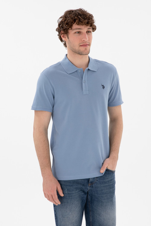 Erkek Slim Fit Polo Yaka Mavi Basic Tişört 50297984-VR036