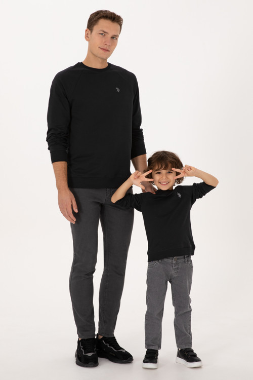 Erkek Regular Fit Bisiklet Yaka Siyah İnce Basic Sweatshirt 50313752-VR046