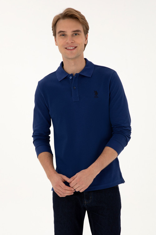 Erkek Regular Fit Polo Yaka İndigo Basic Sweatshirt 50307757-VR028