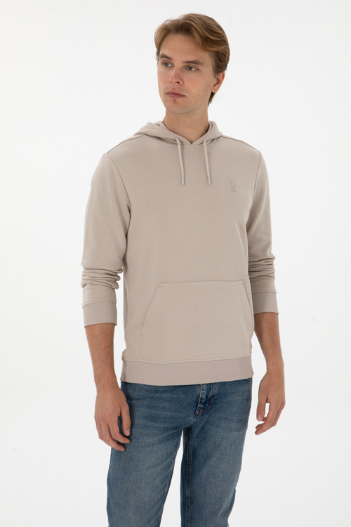 Erkek Regular Fit Kapüşonlu Taş Basic Sweatshirt 50313720-VR049