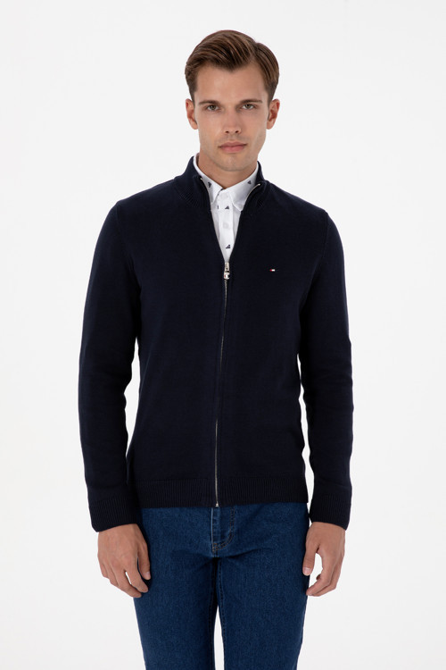 Erkek Slim Fit Lacivert Basic Triko Hırka 50313688-VR033