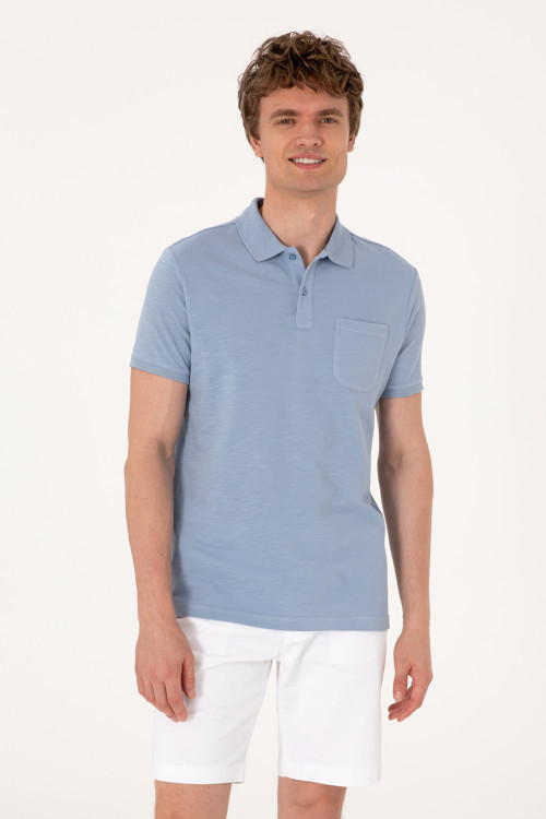 Erkek Slim Fit Mavi Polo Yaka Tişört 50299538-VR036