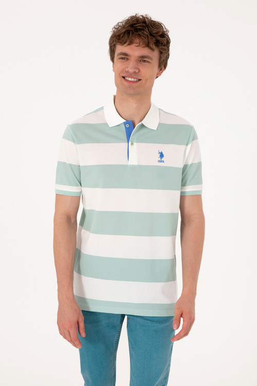 Erkek Regular Fit Su Yeşili Polo Yaka Çizgili Tişört 50306827-VR048