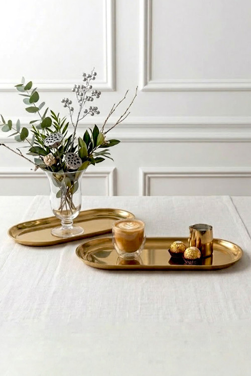 2'Li Büyük Boy Oval Gold Sunum Kayık Tabağı 30,5 Cm