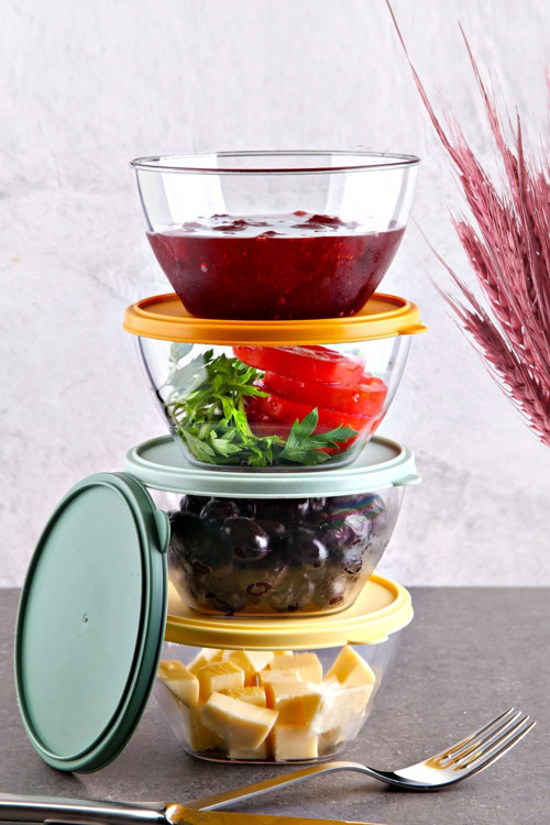 4'Lü Aura Kapaklı Kahvaltılık Kase Saklama Kabı Seti 400 Ml X 4 Akrilik