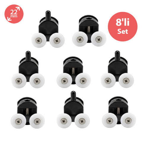 Duşakabin Tekerleği Metal Gövdeli Siyah 8 Li Set Teker Çapı 22 mm