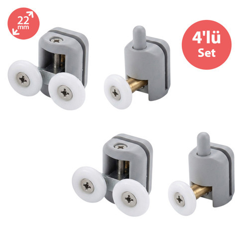 Duşakabin Tekerleği Metal Gövdeli Krom 4 lü Set Teker Çapı 22 mm